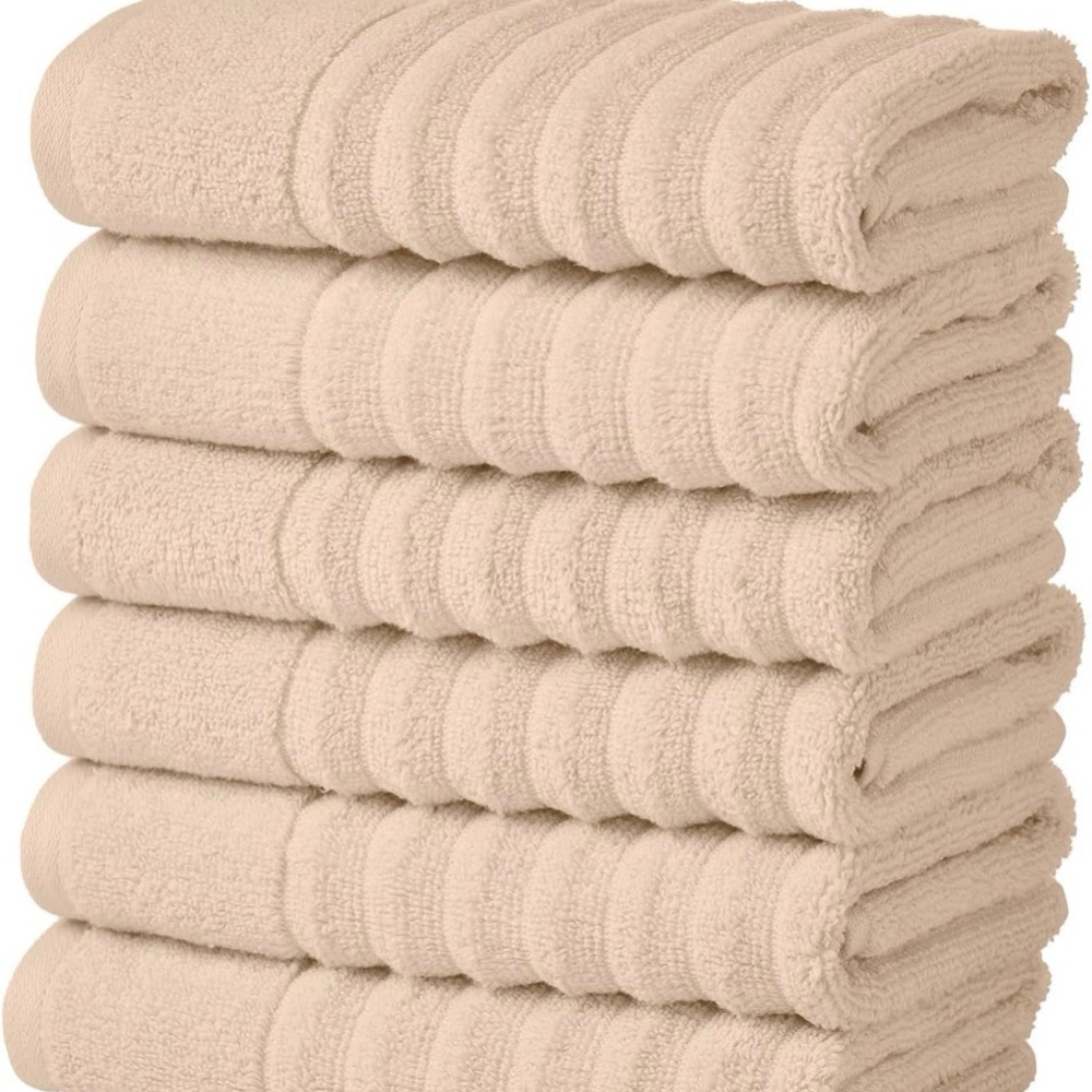 New Great Bay Home 6 Pack Hand Towel Set 100% Cotton Color Dune Beige Bathroom